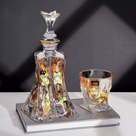 Whisky Decanter Set Bohemia Crystalite Butterfly Gold Enamel Czech Crystal Whisky Glass Decanter Gift Box