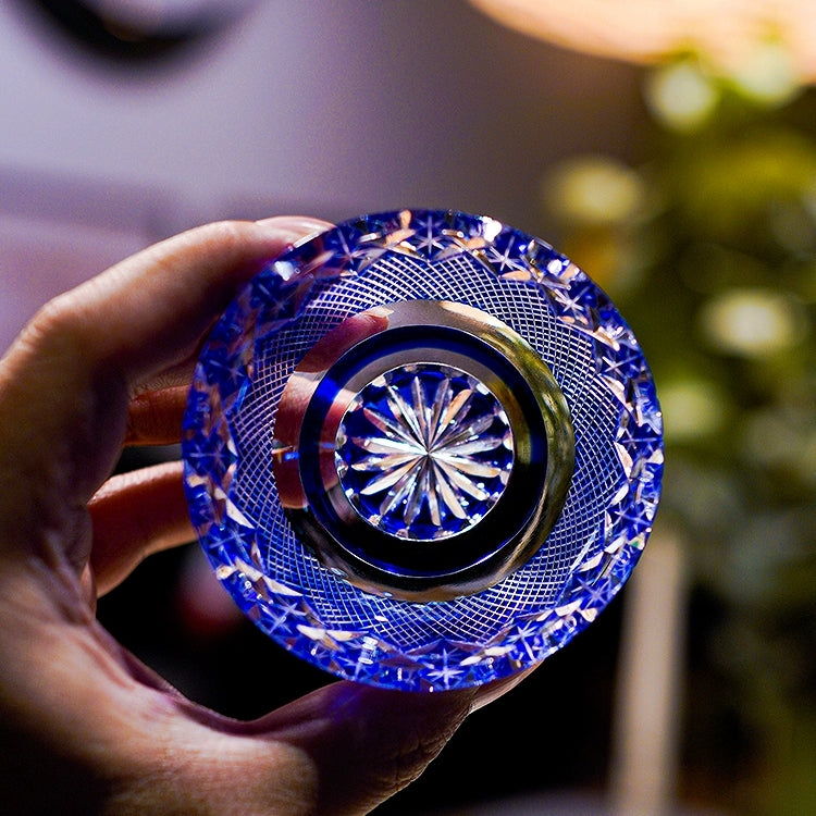 Whiskey Glass Edo Kiriko Royal Treasures – Hand-Carved Floral Pattern Japanese Tumbler with Wooden Box | Gold Red & Royal Blue