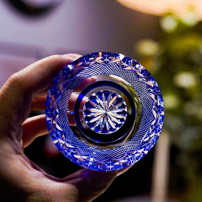 Whiskey Glass Edo Kiriko Royal Treasures – Hand-Carved Floral Pattern Japanese Tumbler with Wooden Box | Gold Red & Royal Blue