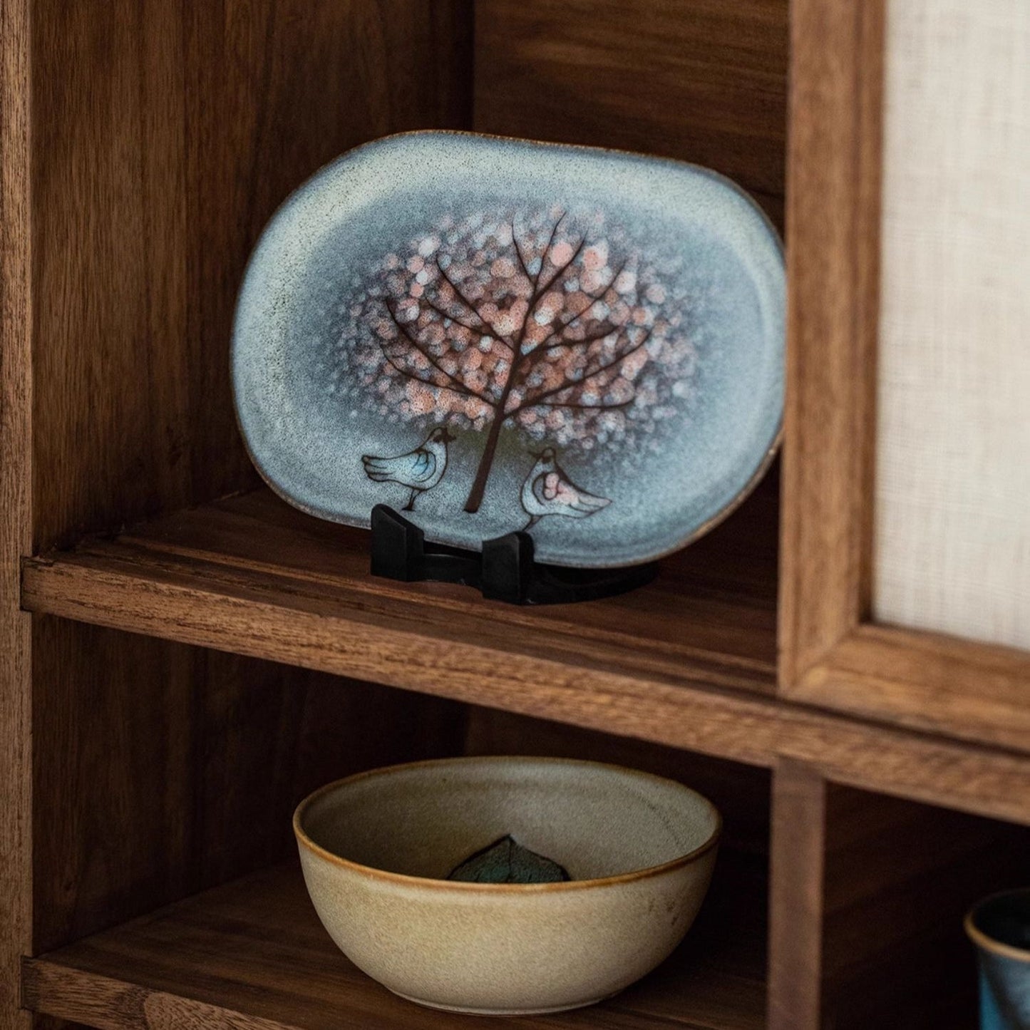 Ceramic Oval Platter – Nunobiki Ware Twin Sparrow Handcrafted
