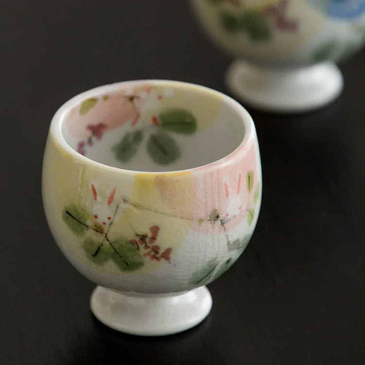 Sake Cups Set for 2 | Seto Ware Rabbit & Flower Couple Cups