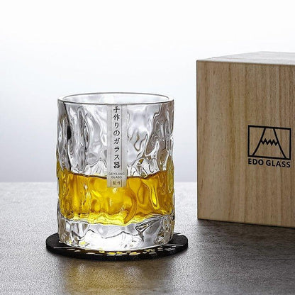Whiskey Glass Edo Kiriko Glacier Frost Japanese Hand-Cut with Wooden Box