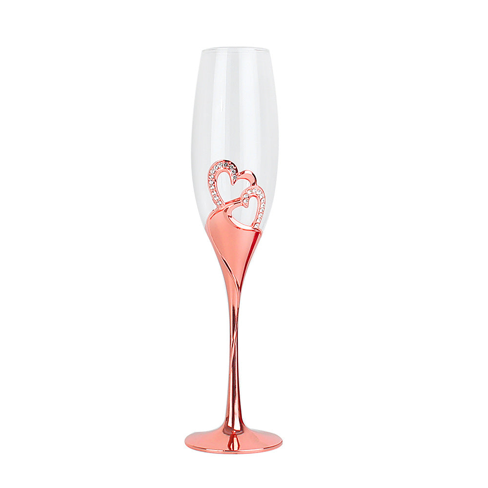 Champagne Glass Gift Set – Crystal Heart Silver Gold Rose