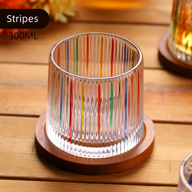 Whiskey Glass Rotating Stained Crystal | Wooden Base Gift Set