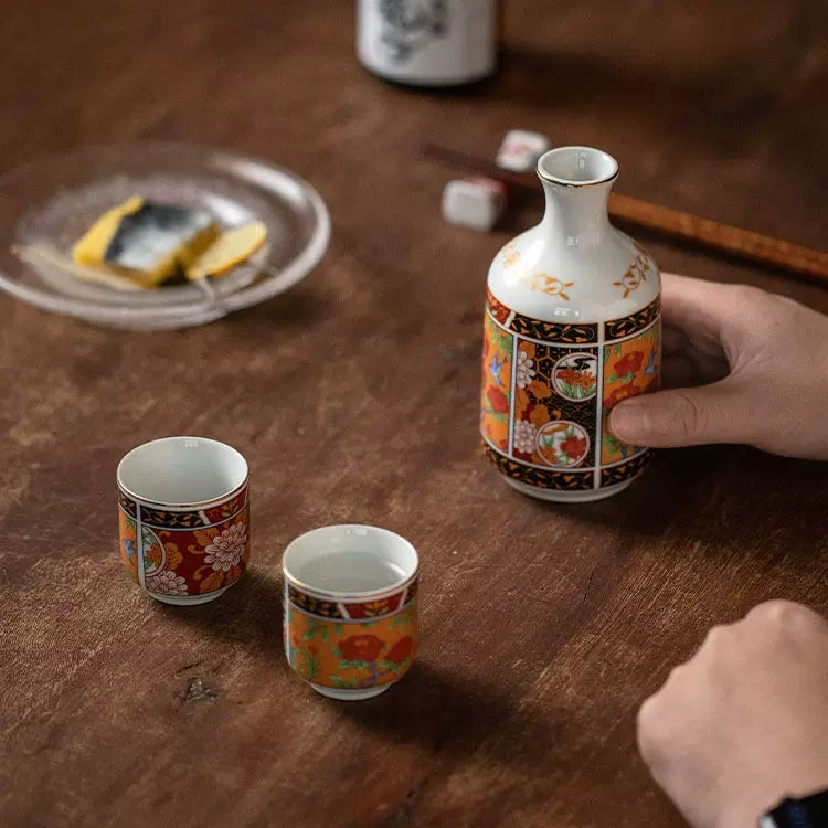 Ceramic Sake Set | Mino Ware Tokkuri & 2 Ochoko Handcrafted