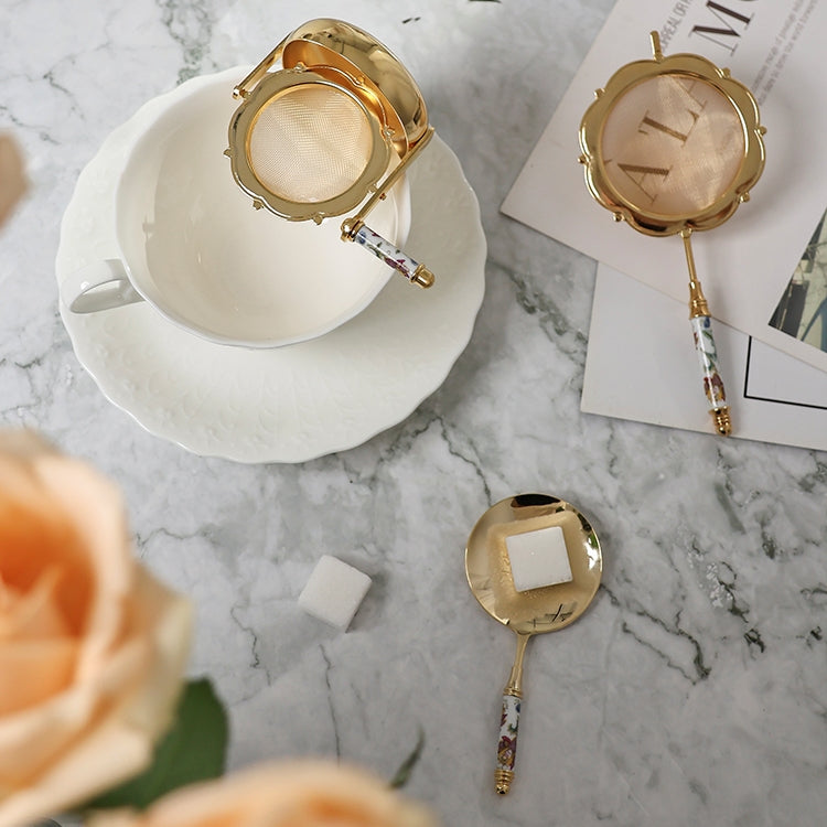 Japanese Tea Strainer Set | Porcelain Gold Floral Collection