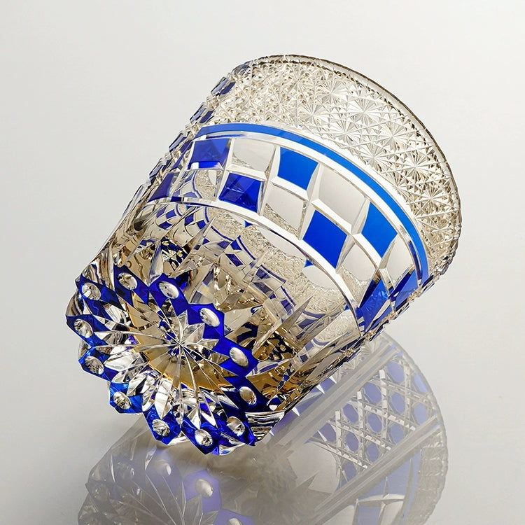Crystal Whiskey Glass Kiriko Sapphire Motif Hand-Cut Japanese Tumbler