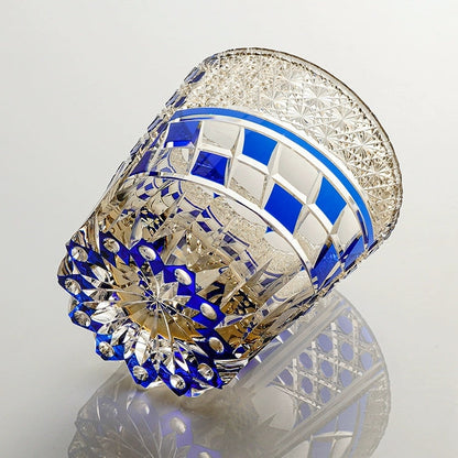 Crystal Whiskey Glass Kiriko Sapphire Motif Hand-Cut Japanese Tumbler