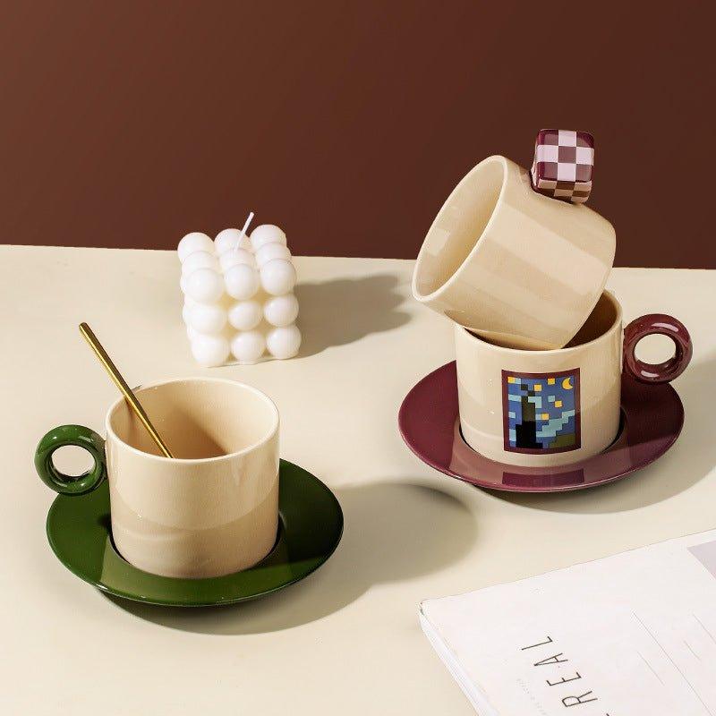 Coffee Cup Set Ceramic Mosaic Art Design – Cup Saucer & Teaspoon | Starry Night, Mona Lisa & More