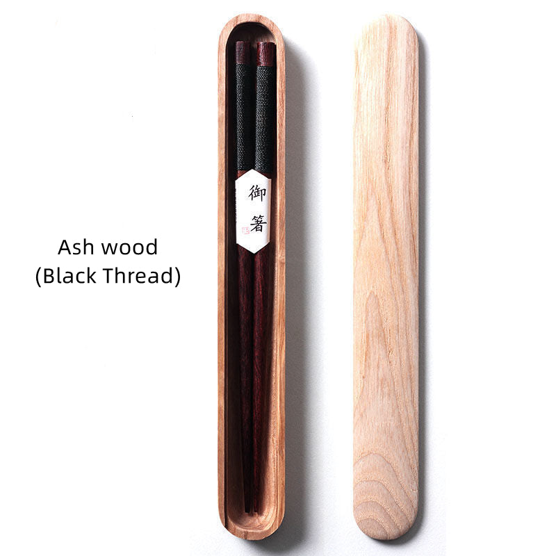 Japanese Chopsticks – Wood with Decorative Thread & Wooden Box