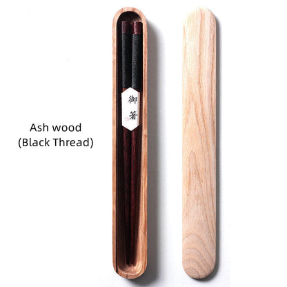 Japanese Chopsticks – Wood with Decorative Thread & Wooden Box