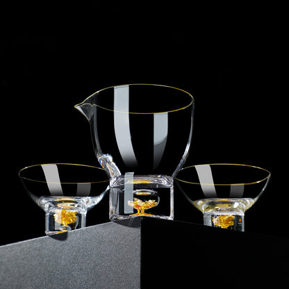 Kung Fu Tea Set Gold Leaf Glass Cups Gongfu Tea Ceremony Set