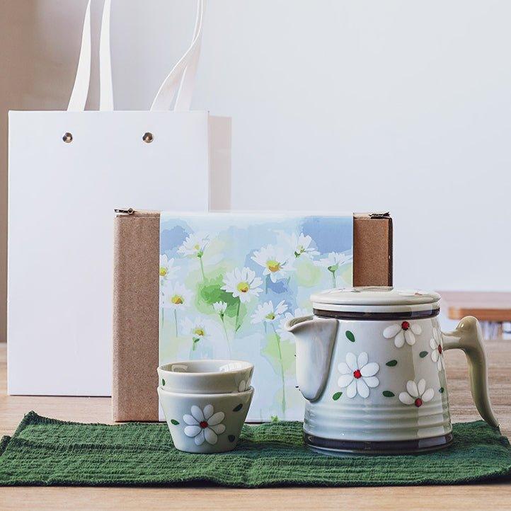 Ceramic Tea Set Japanese Floral Teapot 2 Cups with Carrying Case