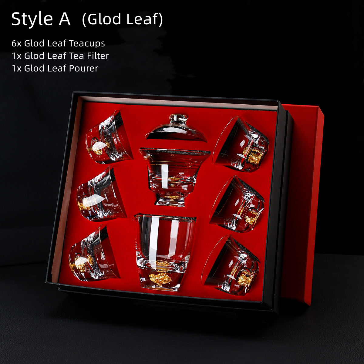 Kung Fu Tea Set Gold Leaf Glass Cups Gongfu Tea Ceremony Set