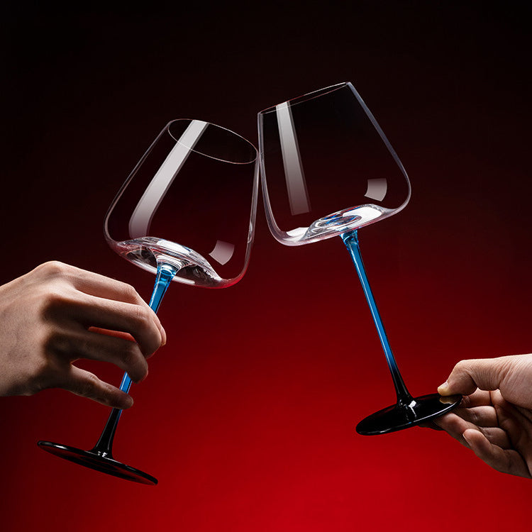 Wine Glasses Blue Stem Hand-Painted Burgundy Glass Decanter Set