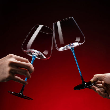 Wine Glasses Blue Stem Hand-Painted Burgundy Glass Decanter Set