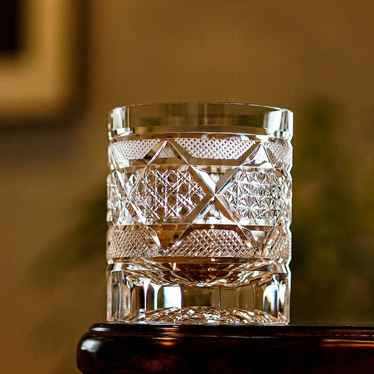 Whisky Tumbler Edo Kiriko Hexagonal Chrysanthemum Hand-Cut Crystal | Japanese Gift Glassware