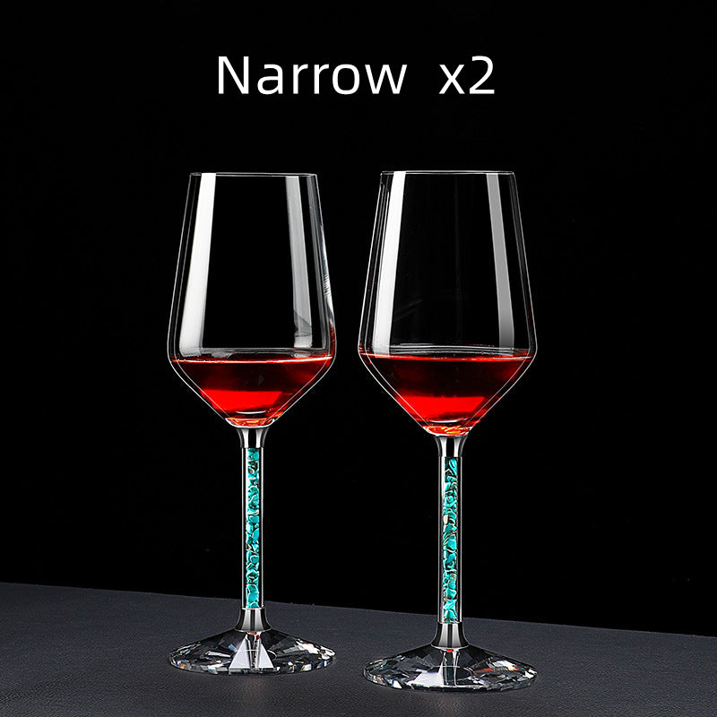 Red Wine Glasses Set Coral Turquoise Stem with Decanter & Stand – Elegant Crystal Glassware