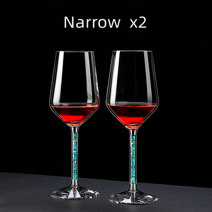 Red Wine Glasses Set Coral Turquoise Stem with Decanter & Stand – Elegant Crystal Glassware