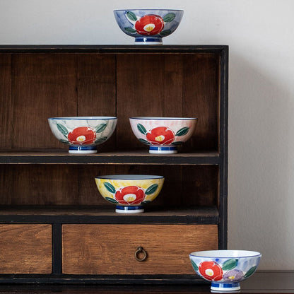 Ceramic Bowl Set of 5 – Mino Ware Hand-Painted Floral