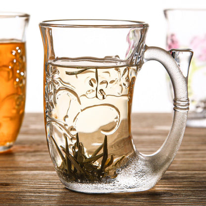 Glass Coffee Mug Set – Mermaid Tail Handle Floral Relief Drinkware