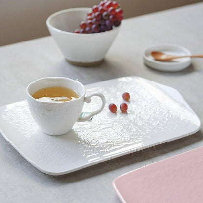 Ceramic Serving Platter | Japanese Floral Pattern Rectangular Dish