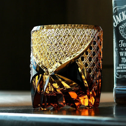Whiskey Glass Edo Kiriko Handcrafted Dark Knight with Wooden Gift Box