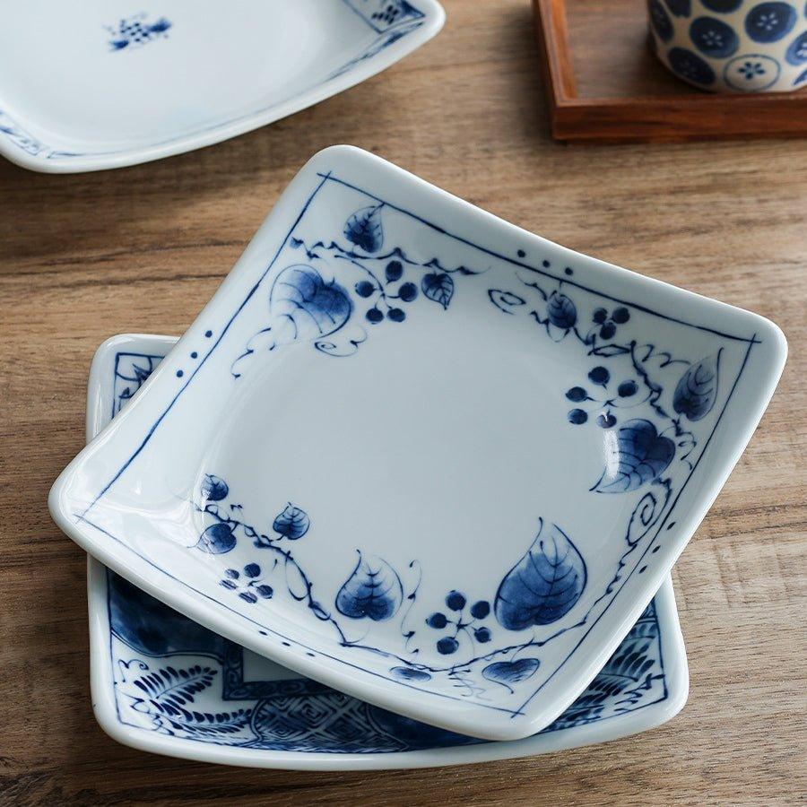 Japanese Square Plate | Mino Ware Ceramic Nature Design Dish
