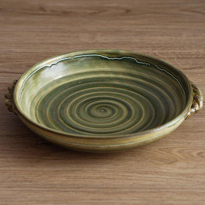 Ceramic Plate Japanese Handcrafted Curved Swirl Design Serving and Decorative Plate