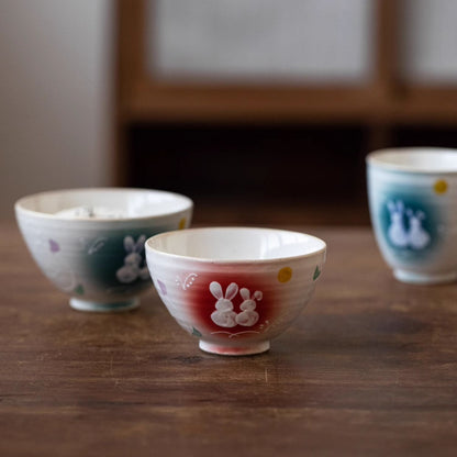 Ceramic Couple Bowl Set – Mino Ware Moonlit Rabbit Design
