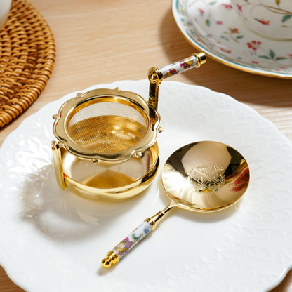 Japanese Tea Strainer Set | Porcelain Gold Floral Collection