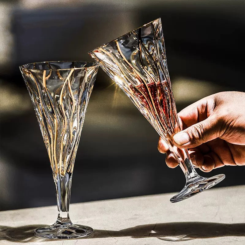 Wine Glass Set Bohemia Crystal Luxury Gold Detail Czech Crystal Wine Champagne Glass Decanter Set Gift Box
