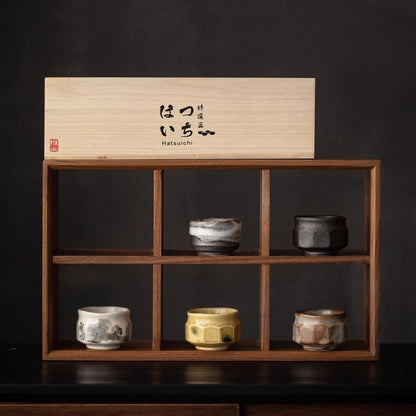 Tea Cup Set of 5 – Mino Ware Yusetsu Snow Melt Ceramic