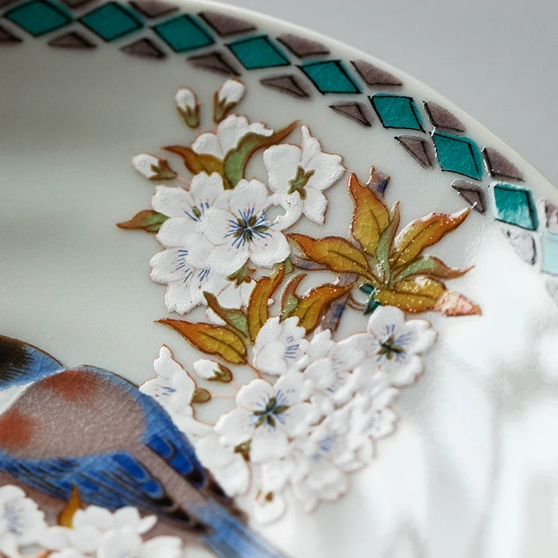 Japanese Ceramic Plate Set of 5 – Kutaniyaki Sakura Skylark