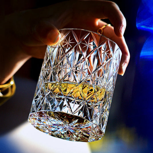 Whiskey Glass Edo Kiriko Celestial – Hand-Cut Floral Japanese Tumbler with Wooden Box | 4 Colors