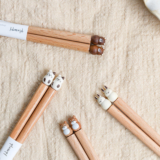 Kids Chopsticks Wooden Animal Sculpture | Shiba Bunny Bear