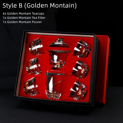 Kung Fu Tea Set Gold Leaf Glass Cups Gongfu Tea Ceremony Set