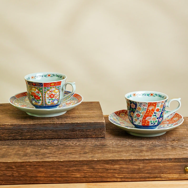 Japanese Tea Cup & Saucer Set – Mino Ware Kachofugetsu