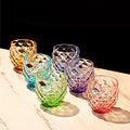 Whisky Glasses Set Bohemia Crystal Chroma Colored Faceted Czech Crystal Glass Set of 6 with Chrome Stand Bar Gift