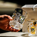 Whisky Glasses Bohemia Enchanted Blossom Cut Crystal Gold Enamel Floral Czech Crystal Whisky Glass Gift Set of 2