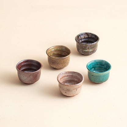 Japanese Tea Cup Set of 5 | Mino Ware Natural Wave Ceramic