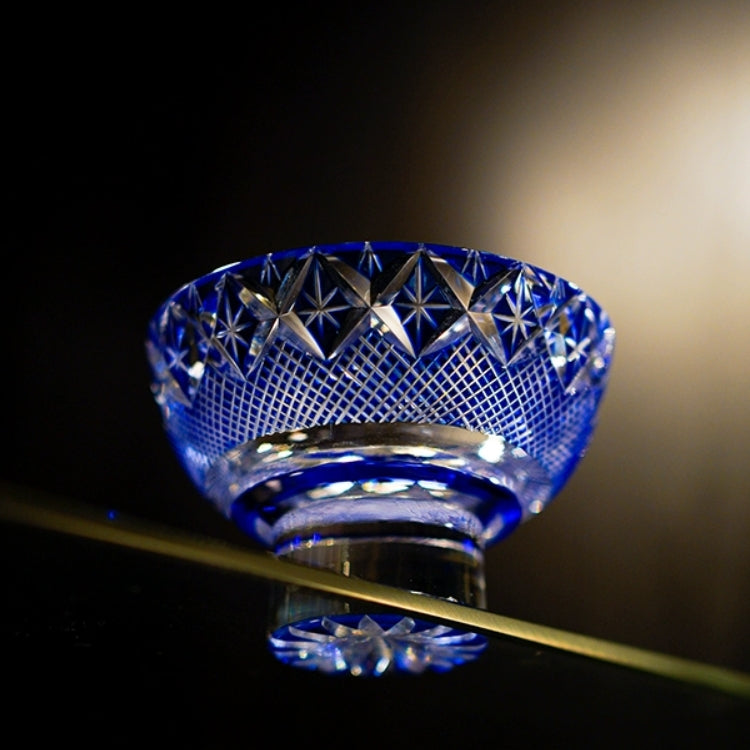 Whiskey Glass Edo Kiriko Royal Treasures – Hand-Carved Floral Pattern Japanese Tumbler with Wooden Box | Gold Red & Royal Blue