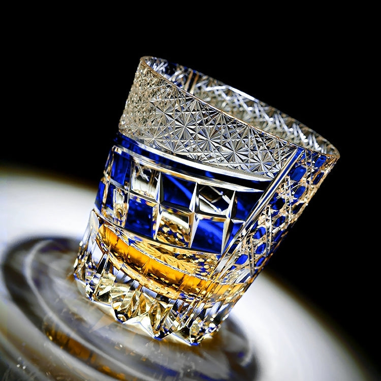 Crystal Whiskey Glass Kiriko Sapphire Motif Hand-Cut Japanese Tumbler