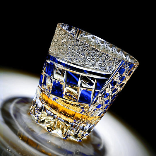 Crystal Whiskey Glass Kiriko Sapphire Motif Hand-Cut Japanese Tumbler
