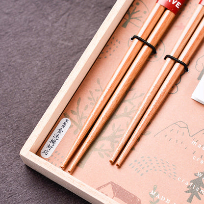 Daruma Chopsticks Wedding Gift Set Japanese Handcrafted His and Hers with Rests and Wooden Box