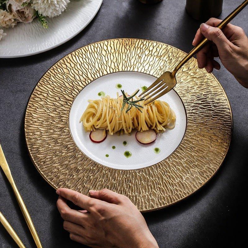 Ceramic Serving Plate – Matte Finish Black White Gold Rim