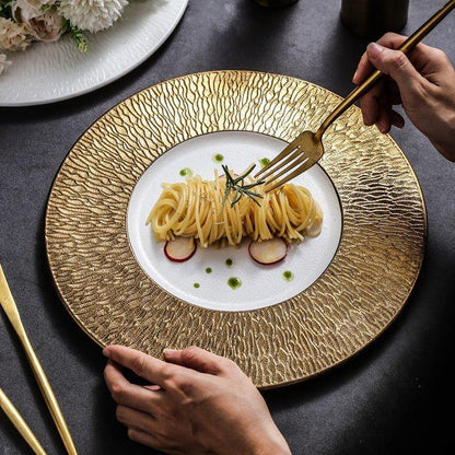 Ceramic Serving Plate – Matte Finish Black White Gold Rim