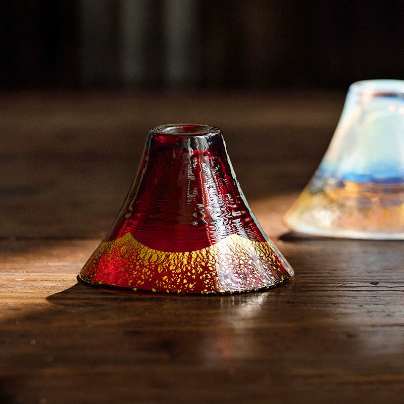 Sake Cup Set Japanese Mt. Fuji Gold Leaf Glass – Shinku & Yuki 2pc