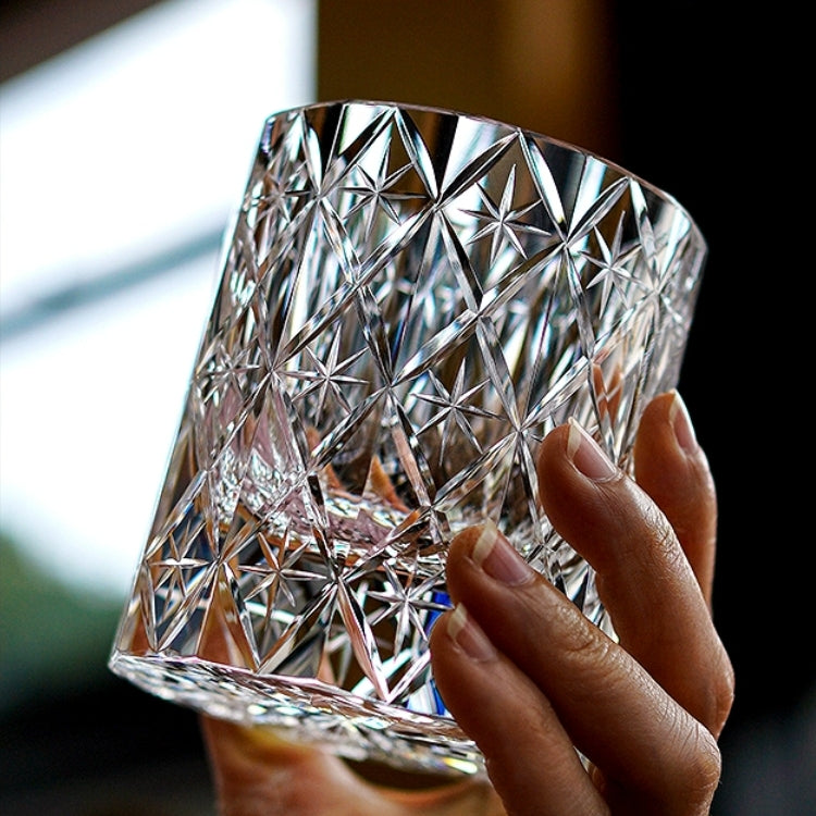 Whiskey Glass Edo Kiriko Celestial – Hand-Cut Floral Japanese Tumbler with Wooden Box | 4 Colors