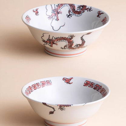 Ramen Bowl Dragon Design | Japanese Ceramic Porcelain Bowl
